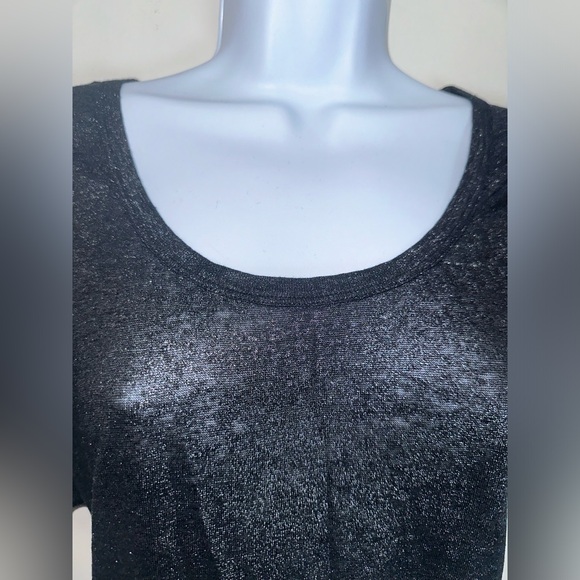 Joie Black Silver Shimmer 100% Linen Round Neck Relaxed Fit Tee Size M EUC - Picture 2 of 6